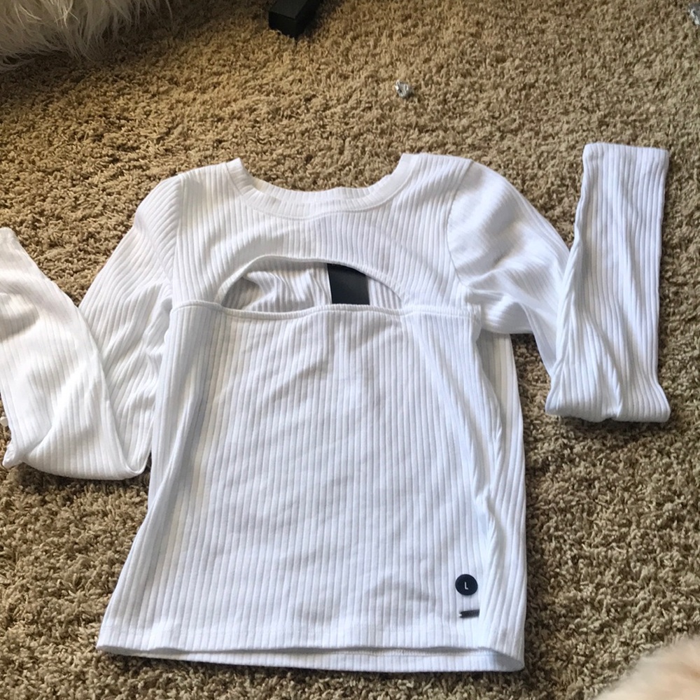 White Keyhole Tight Long-sleeve Top